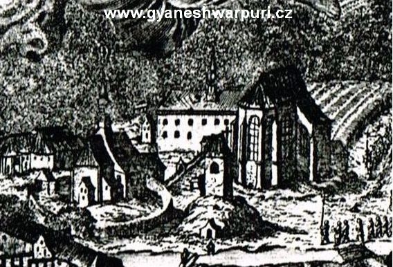 Rytika Filipa Kiliána z poslední čtvrtiny 17. století, zobrazující věrně podobu původních křtinských kostelů. Na rytině vlevo vidíme Český kostel Zázračného obrazu a vpravo gotický Německý chrám.