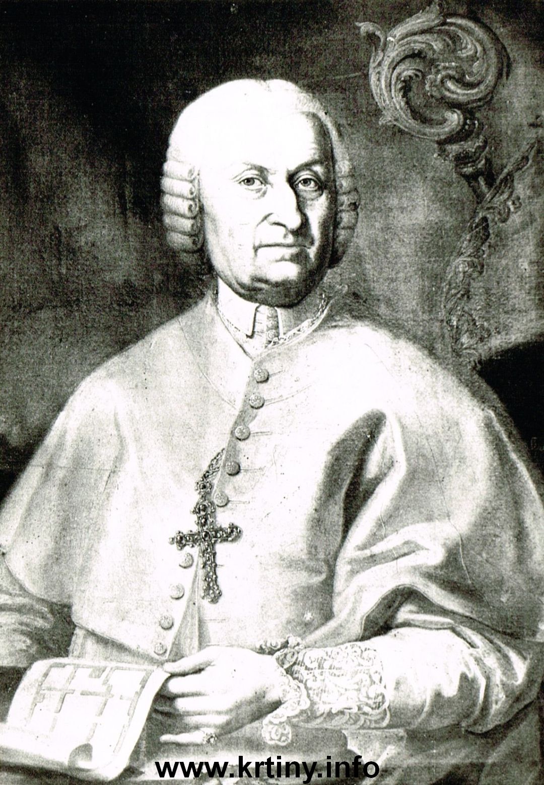 Obraz opata Matušky, který se zachoval na křtinské faře  okolo roku 1772.