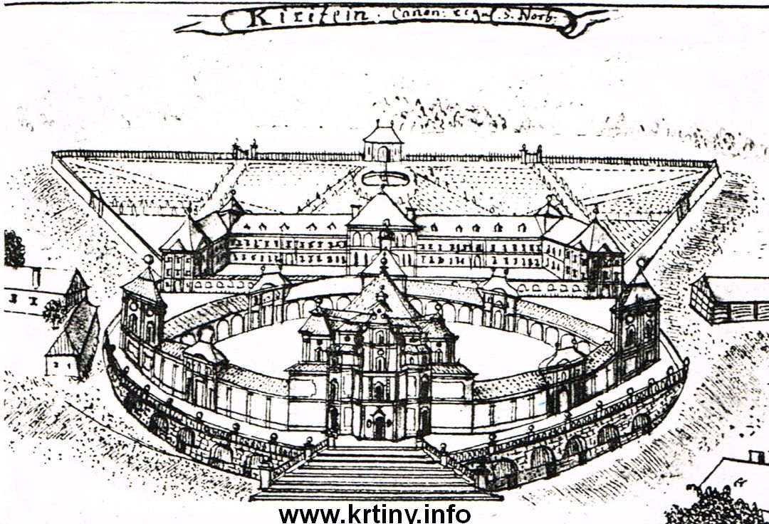 Nerealizovaný projekt křtinského chrámu, který se zachoval na kresbě Wernera z roku 1752.