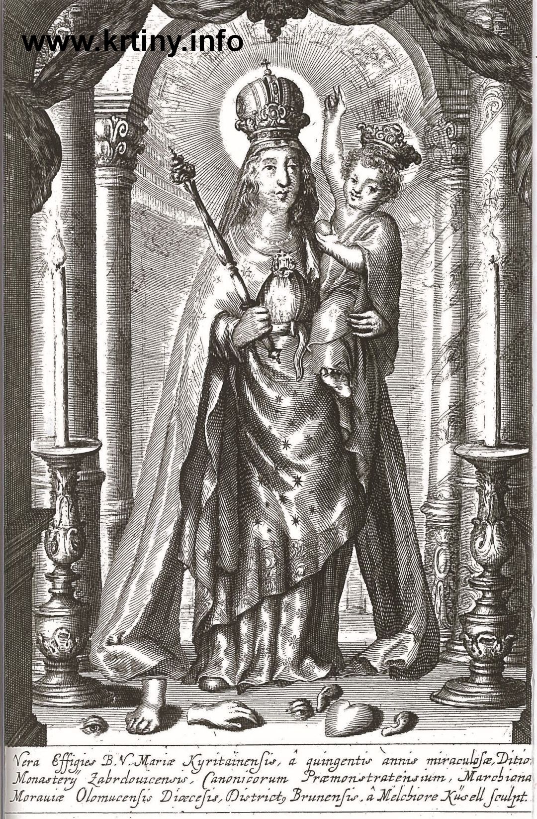 Nejstarší obrázek Panny Marie Křtinské, který zveřejnil Vigsius 1663.